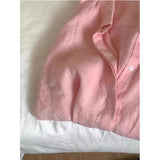 Tiansi Cotton Pink Shirt Coat Female Summer Lazy Wind Polo Collar Linen Sun-Stle-Lined Loose Top HZ1225
