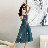 Women's 2025 Spring And Summer New Cowboy Dress Mid-Summer Mid-Scared Dress High-Rise Bra A-Sing HZ1225