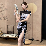National Style Sexy Banquet Dress New Want To Improve The Cheongsam Retro Print Feel National Style Dress HZ1225