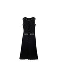 French Elegant Sleeveless Round-Necked Pearl Knitted Long Dress Summer New High-End Simple Dress HZ1225