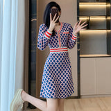 Autumn New 2025 French Temperament Famous Wind Fragrant Lattice Knitted A Word High-End Feel Dress HZ1225