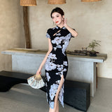 National Style Sexy Banquet Dress New Want To Improve The Cheongsam Retro Print Feel National Style Dress HZ1225
