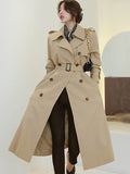 Korean Long Wind Coat Women's 2025 Chic Design Sense Early Spring Double Buckle HZ1225