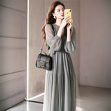 French Unique Beautiful Temperament Goddess Fan Dress High Feeling Dignified Atmosphere Gentle Green Dress HZ1225