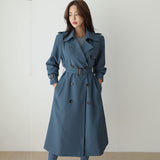 Korean Long Wind Coat Women's 2025 Chic Design Sense Early Spring Double Buckle HZ1225