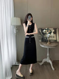 French Elegant Sleeveless Round-Necked Pearl Knitted Long Dress Summer New High-End Simple Dress HZ1225