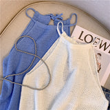 Thin Ice Silk Knitted Sling Vest Women's Summer French Sweet Spicy Wind Hollow Hanging Neck Short Sleeveless Cut Shoulder Coat HZ1225