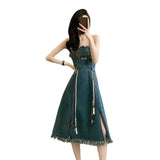 Women's 2025 Spring And Summer New Cowboy Dress Mid-Summer Mid-Scared Dress High-Rise Bra A-Sing HZ1225