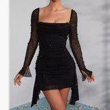 New Women's Black Pearl Dress HZ1208