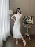 French Elegant Sleeveless Round-Necked Pearl Knitted Long Dress Summer New High-End Simple Dress HZ1225