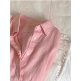 Tiansi Cotton Pink Shirt Coat Female Summer Lazy Wind Polo Collar Linen Sun-Stle-Lined Loose Top HZ1225