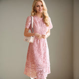 2025 Summer Dress New Korean Style Temperament Lace To Receive Waist And Hollow Water Melted Medium Long Dress Dress Woman HZ1225