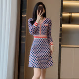 Autumn New 2025 French Temperament Famous Wind Fragrant Lattice Knitted A Word High-End Feel Dress HZ1225