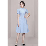 New Elegant Temperament Collar Bubble Sleeves In The Summer Of 2025, Showing Thin Splicing Striped Dress HZ1225