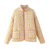 Women's Clothing 2025 Autumn 11 Thin Cotton Clothes Printed Collar Double Pocket Cotton Jacket Loose Coat HZ1225