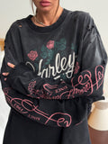 Vintage Cut To Make Old Print Women's Rose Letter Print Street Cool Lazy Slack Feel Top HZ1208