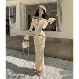 Autumn New 2025 French Temperament Famous Wind Fragrant Lattice Knitted A Word High-End Feel Dress HZ1225