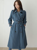 Korean Long Wind Coat Women's 2025 Chic Design Sense Early Spring Double Buckle HZ1225
