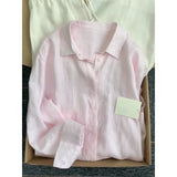 Tiansi Cotton Pink Shirt Coat Female Summer Lazy Wind Polo Collar Linen Sun-Stle-Lined Loose Top HZ1225