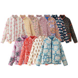 Women's Clothing 2025 Autumn 11 Thin Cotton Clothes Printed Collar Double Pocket Cotton Jacket Loose Coat HZ1225