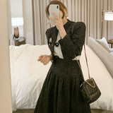 Yu Sister Fan's New Two-Piece Korean Version Of The Famous Woman Temperament Hairy Short Coat + Waist Swing Skirt Hepburn Suit HZ1225