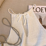 Thin Ice Silk Knitted Sling Vest Women's Summer French Sweet Spicy Wind Hollow Hanging Neck Short Sleeveless Cut Shoulder Coat HZ1225