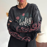 Vintage Cut To Make Old Print Women's Rose Letter Print Street Cool Lazy Slack Feel Top HZ1208