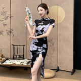 National Style Sexy Banquet Dress New Want To Improve The Cheongsam Retro Print Feel National Style Dress HZ1225